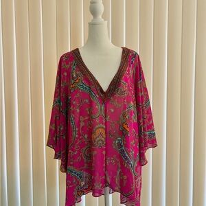 Nicole Miller Fuchsia Paisley V-Neck Blouse